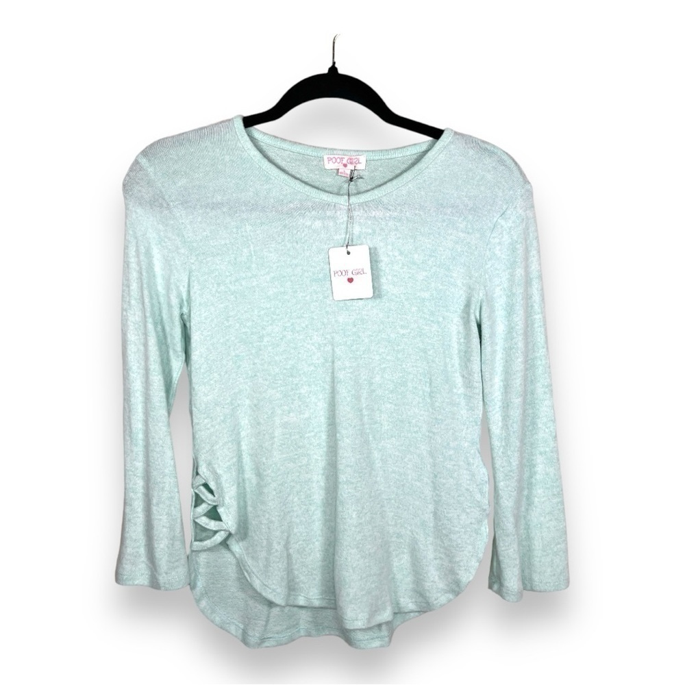 NEW POOF GIRLS LARGE MINT GREEN SOFT KNIT SWEATER STRETCH PASTEL LONG SLEEVE